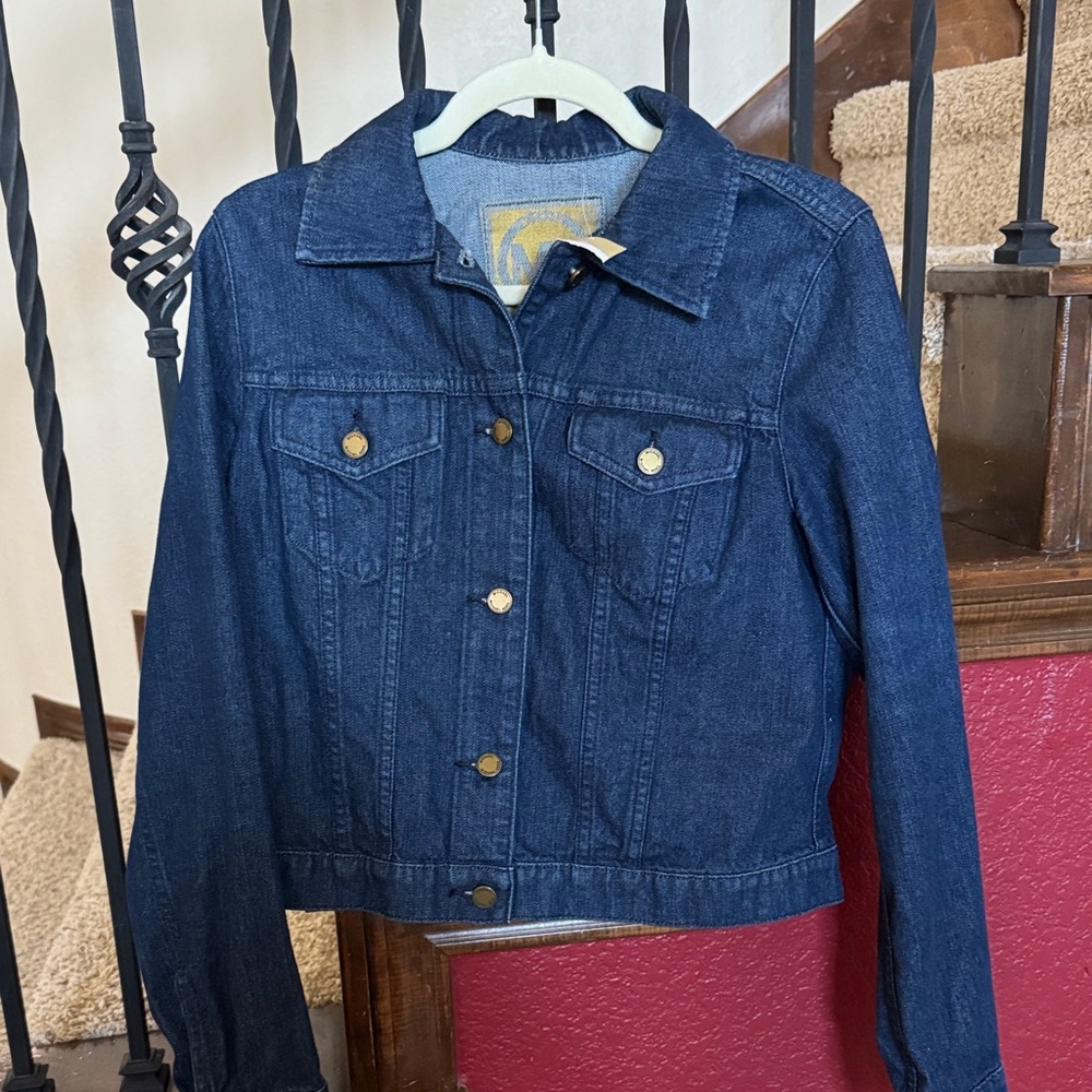 Michael Kors Navy Denim Jacket with Gold Accents